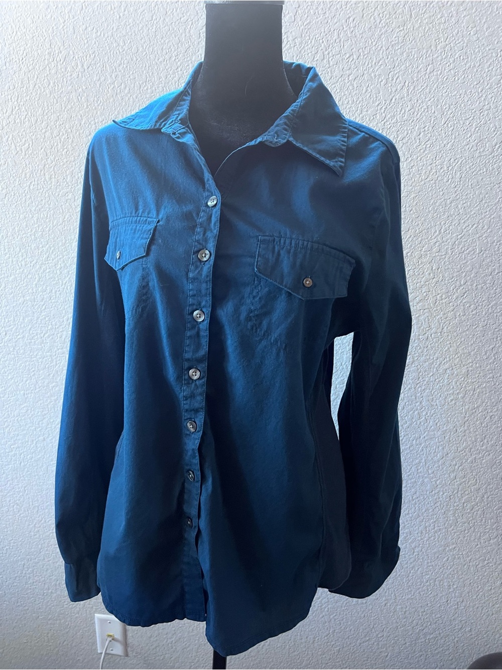 Converse One Star Top Women’s X-Large Blue Long Sleeve Button Up Collared
